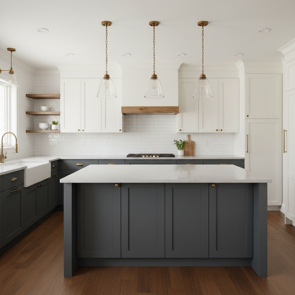 Transitional kitchen with two-tone cabinets