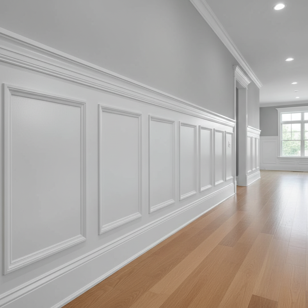 Wainscoting and baseboard trim hallway