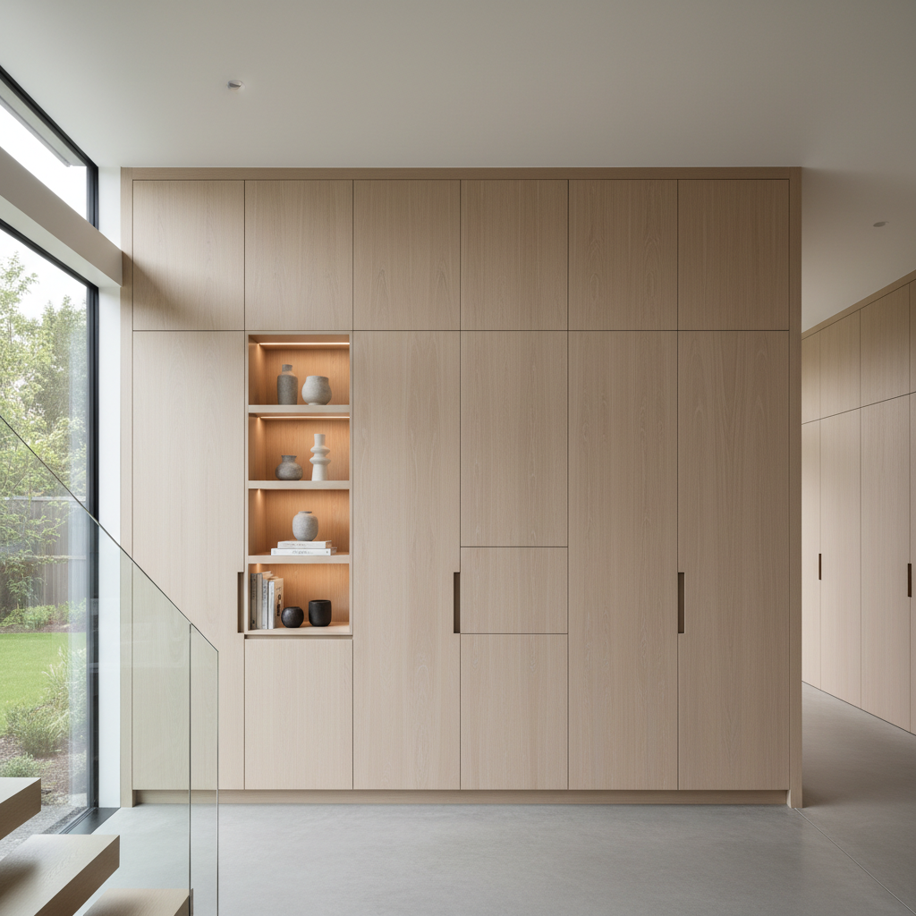 Floor-to-ceiling white oak cabinetry