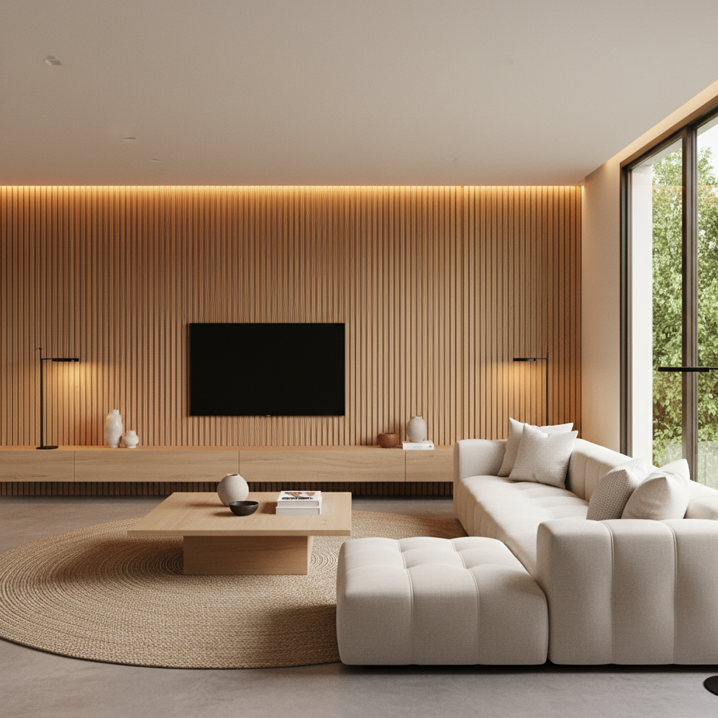 Modern slat wood accent wall