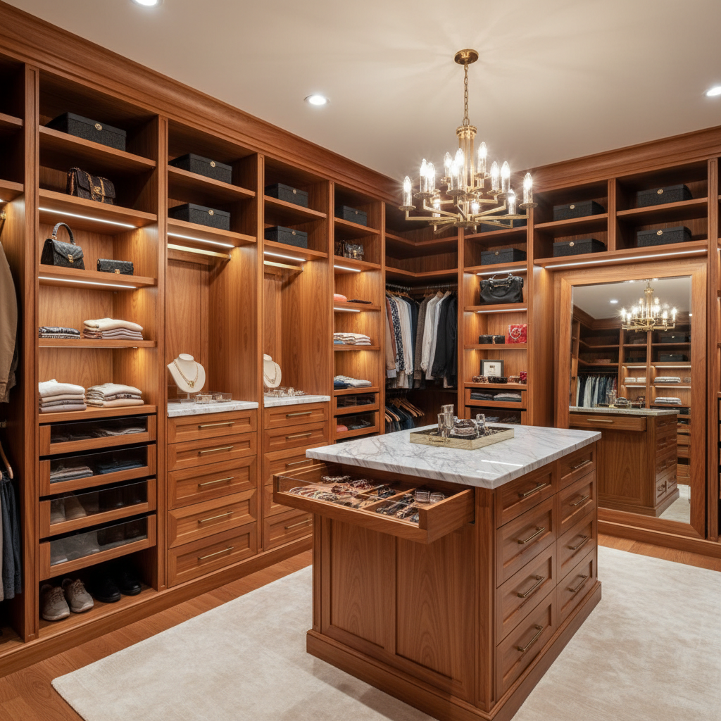 Walk-in closet with built-in shelving